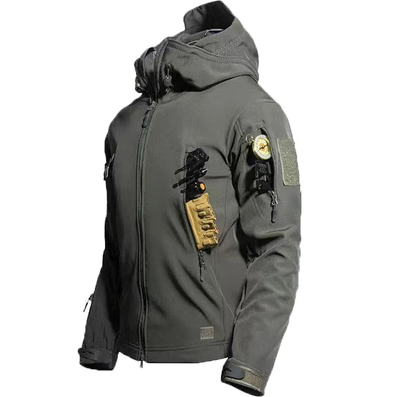 Men Military Tactical Winter Autumn Warm Sharkskin Fleece Hood Cargo Jackets Camping Hiking Climbing Hunting Outdoor Waterproof