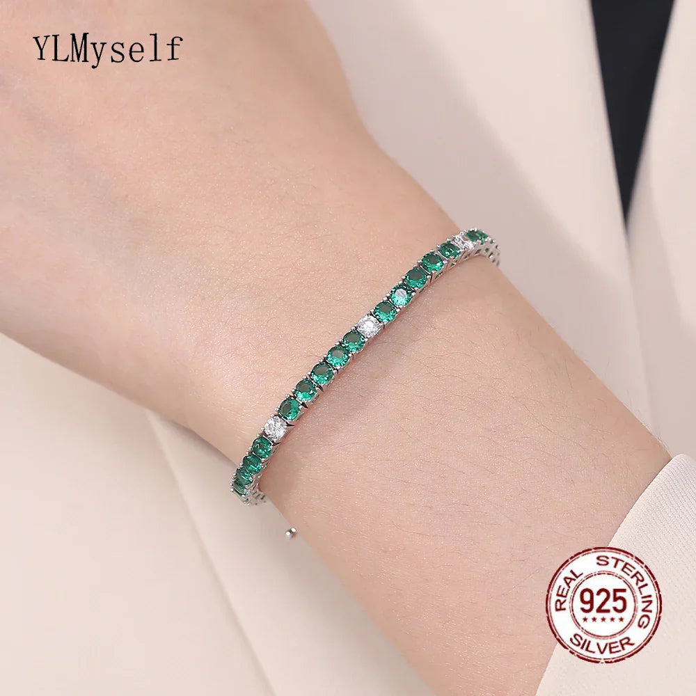 Fine Jewelry 3mm Montana Blue/Emerald Green/Ruby Red/Turquoise/Black Cubic zircon 925 Silver Tennis Bracelet