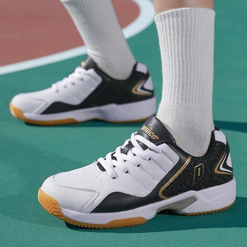Professional Leather Men Badminton Shoes Couple Anti-Slip Training Sneaker Lightweight Women Tennis Shoes Volleyball Sport Shoes