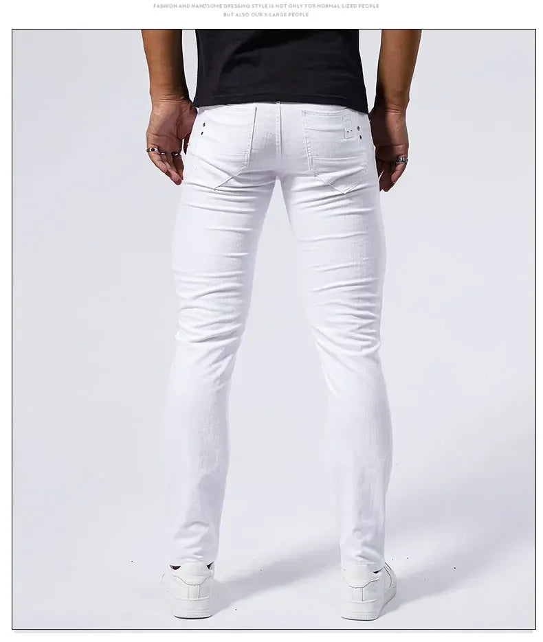 Men's White Casual Jeans New Denim Pants Comfortable Fashion Stretch Slim Fit Straight Trousers Male Clothing Streetwear Jeans