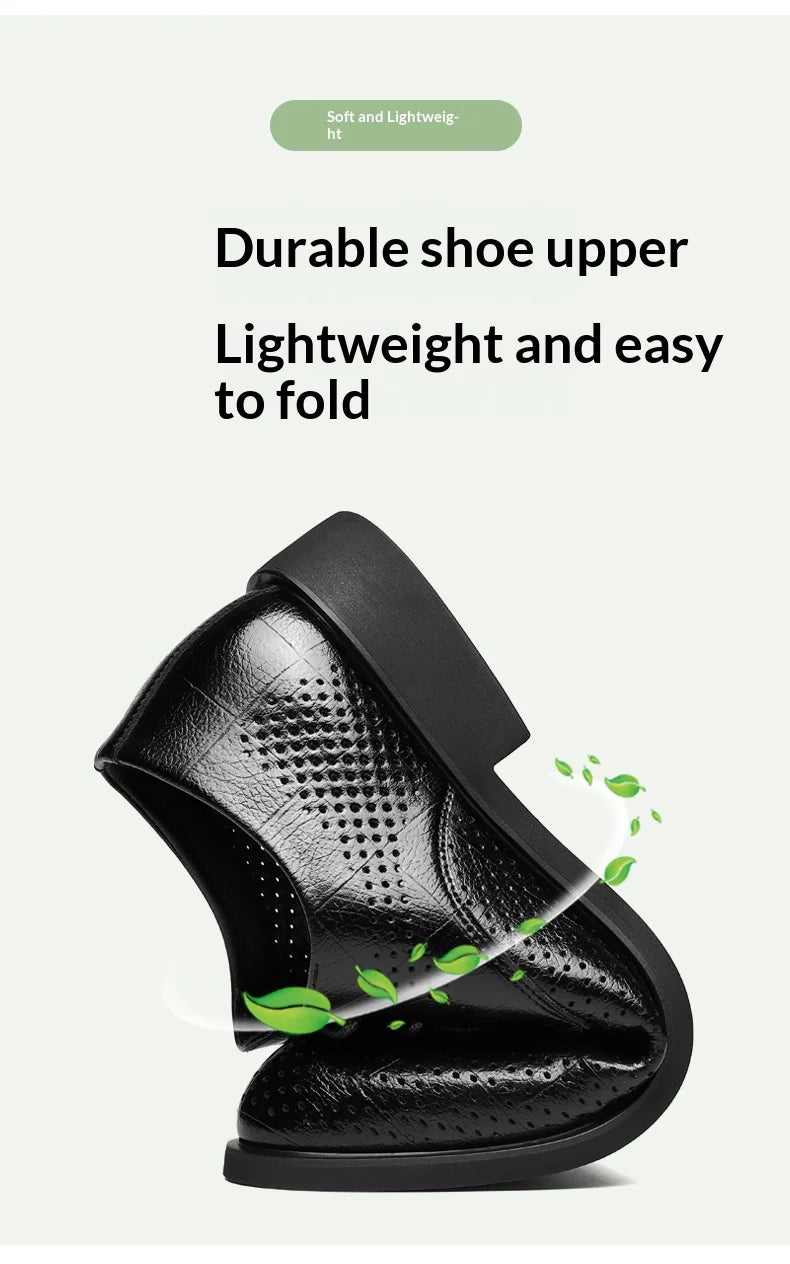 Men Spring Summer Hollow Out Breathable Elevator Shoes 6cm Hidden Height Increasing Business Formal Dress Office Wedding Shoes