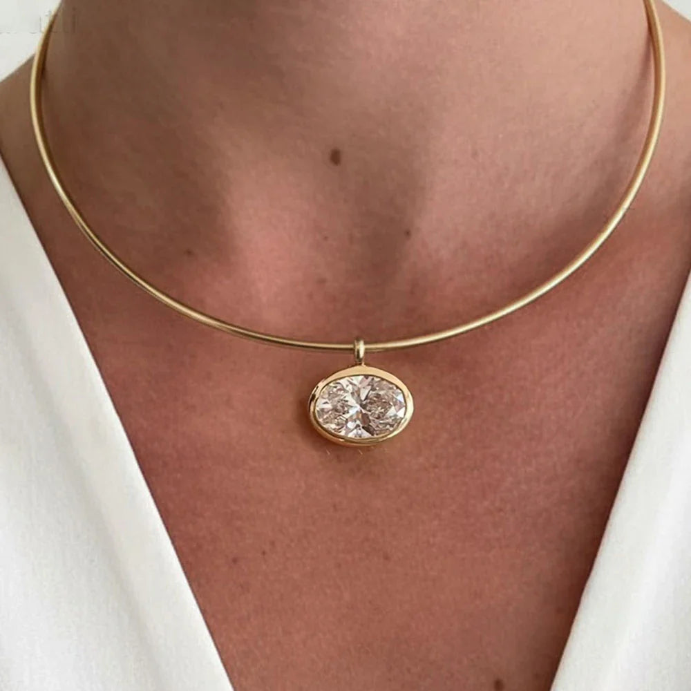 2/3/zct Oval Cut Solitaire Moissanite Pendant Necklaces for Women Wedding S925 Silver 1.5mm Big Diamond Omega Neck Chain Choker