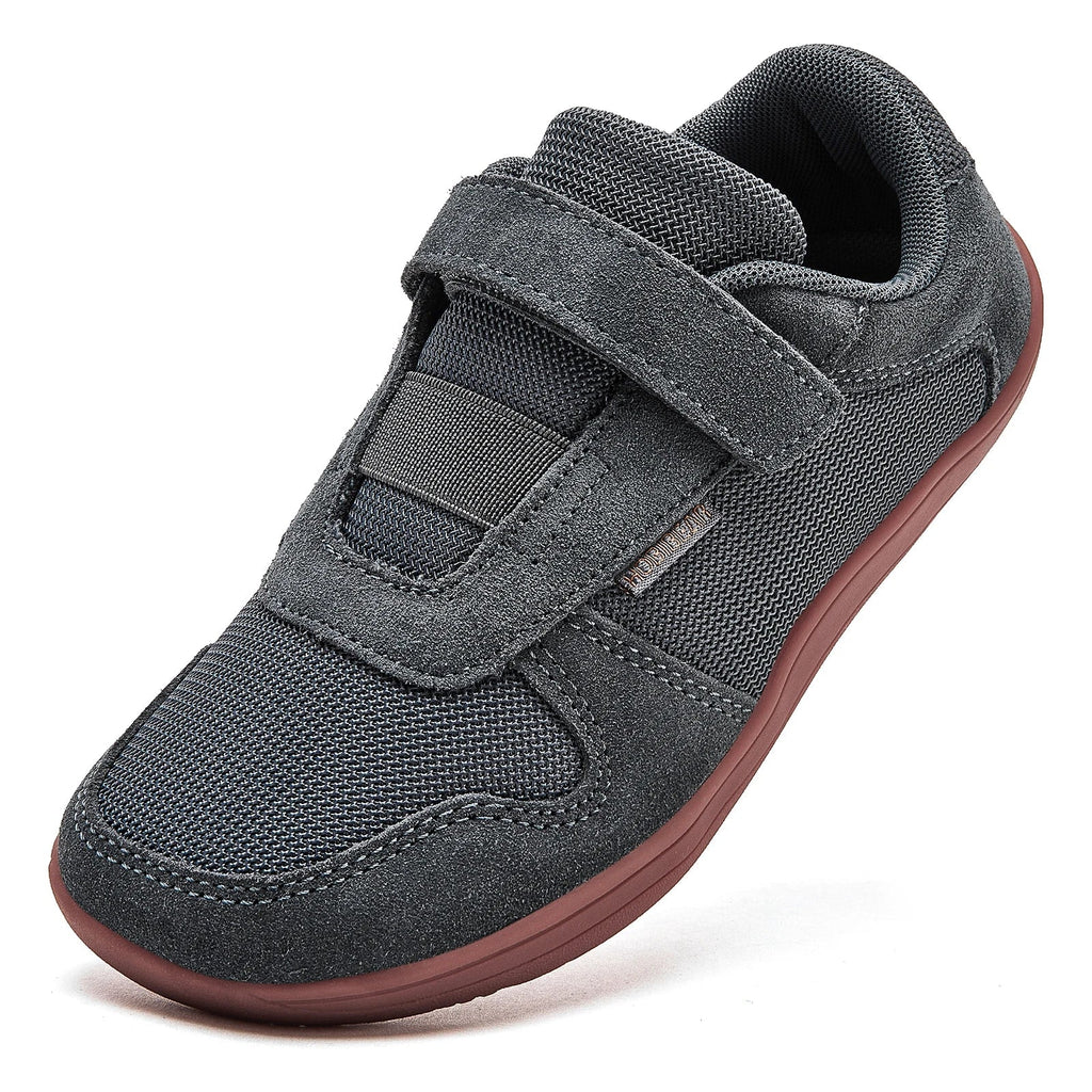 Kids Wide Toe Barefoot Shoes Little/Big/Kid Hook Loop Minimalist Sneakers Artificial Leather Mesh Lightweight Shoes