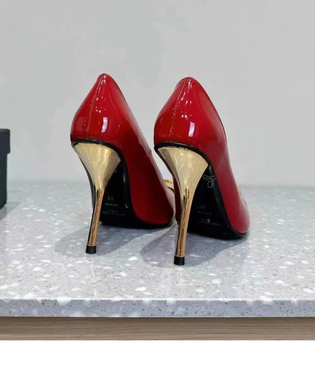 Iron Head Fashion Heterosexual Red High Heels Fox Head Jewel Decoration New Plus Size Banquet Shoes for Women High Heels