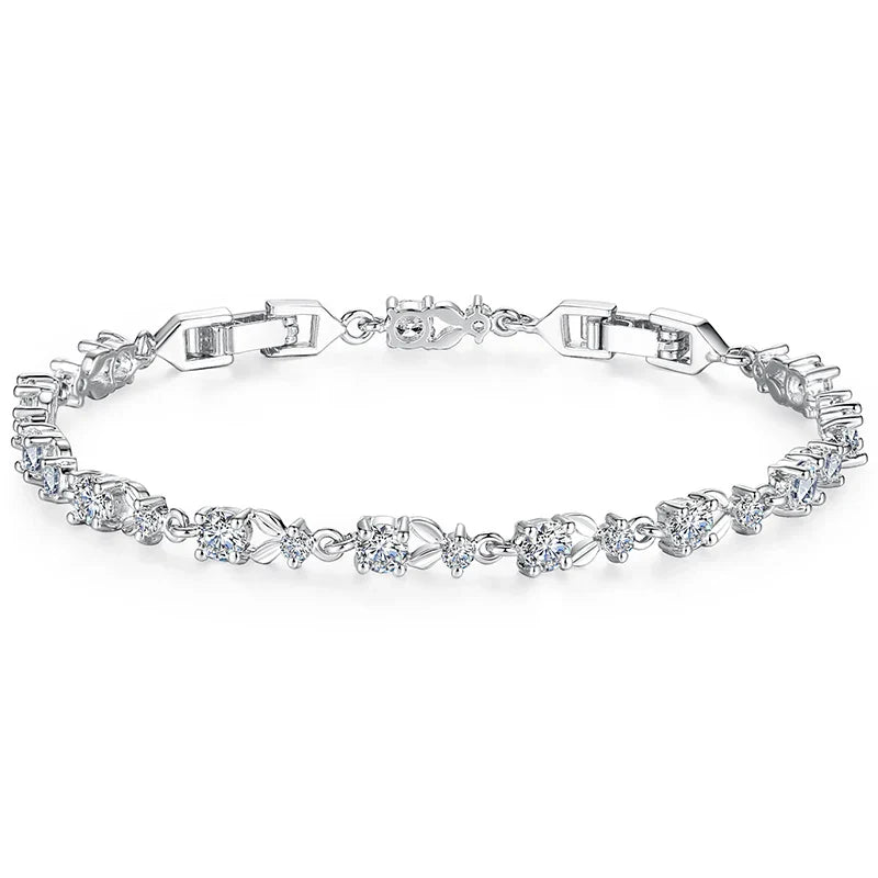 Luxury Rose Gold Color Chain Link Bracelet for Women Ladies Shining AAA Cubic Zircon Crystal Jewelry JIB013