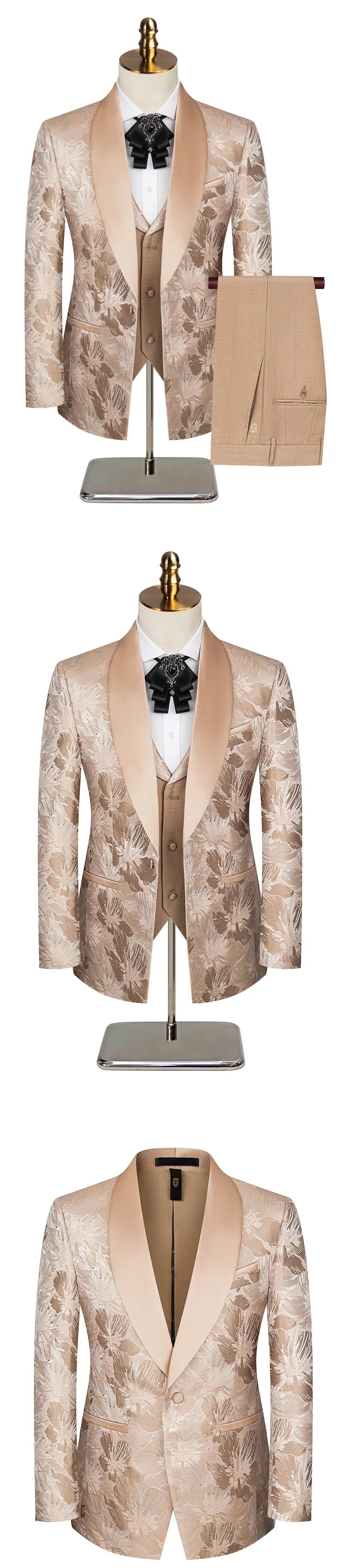 Elegant Wedding 3 Piece Jacket Pants Vest Full Set Luxury Single Breasted Peak Lapel Purple Male Clothing Men's Suits Blazer