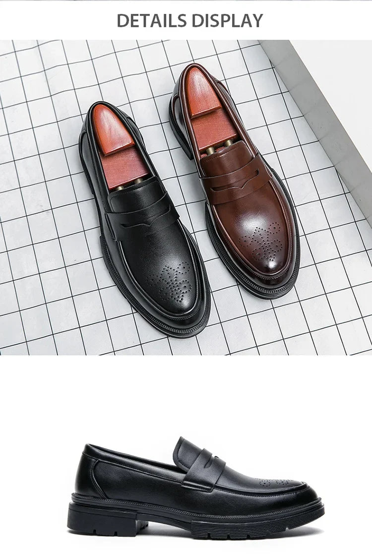 Spring and autumn men's business casual shoes breathable carved leather shoes British fashion platform pointed leather shoes 46