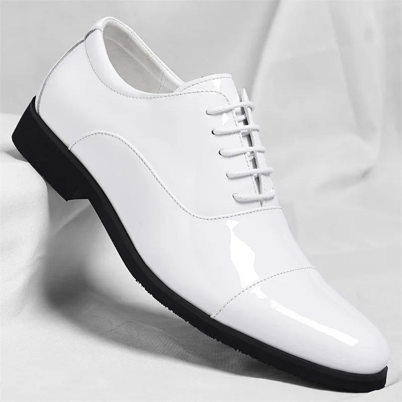 Korean Black White Leather Shoes for Men Big Size Business Casual Shoes Male Spring Autumn Lace Designer Fashion Shoe Man