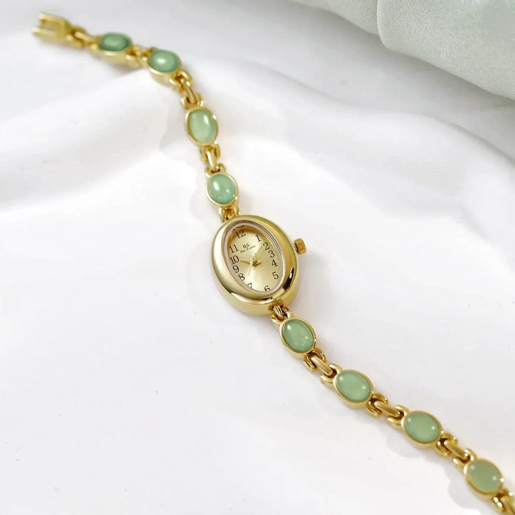 2026 Women quartz Watch Luxury Brand Retro Natural Dongling Stone Hotan Jade Waterproof Ladies Advanced Chain Wristwatches gift