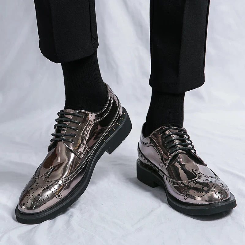 Luxury Golden Man Leather Shoes Large Size 38-46 Comfortable Flat Men's Wedding Shoes High Quality Oxford Shoes Man Dress Shoes