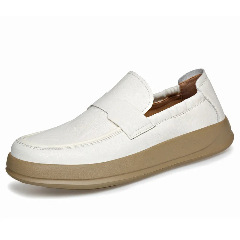 Spring Summer New Genuine Leather Shoes Men Solid Color Fashion Loafers Male Soft Sole Anti-slip Height-increasing Loafers Man