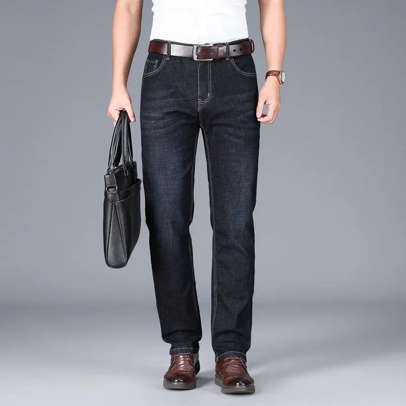 Mens Fashion Jeans Straight Leg Stretch Slim Fit Denim Pants Comfortable Soft Business Denim Trousers Male Classic Clothing 2025