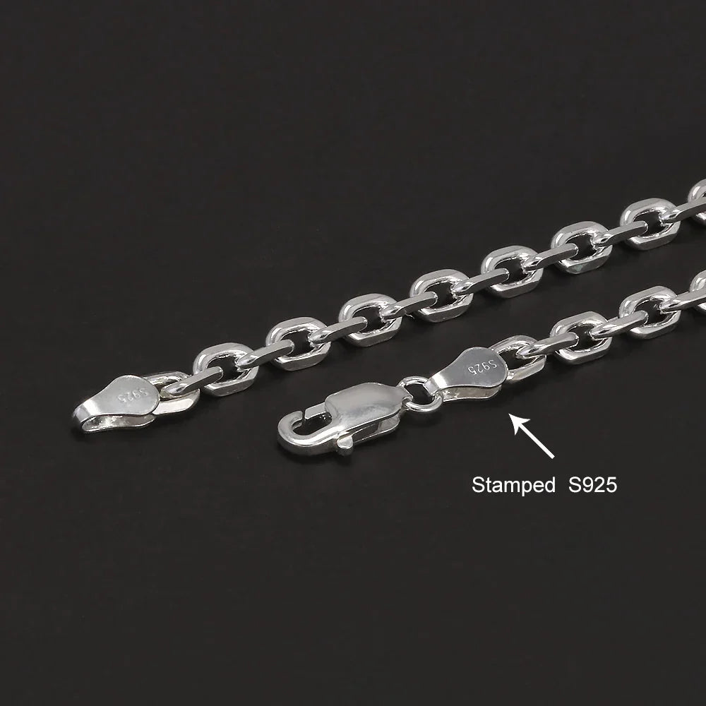 4mm 925 Sterling Silver Diamond-Cut Paperclip Chain Bracelet for Men Cable Link Chain Simple Hiphop Fashion Party Jewelry
