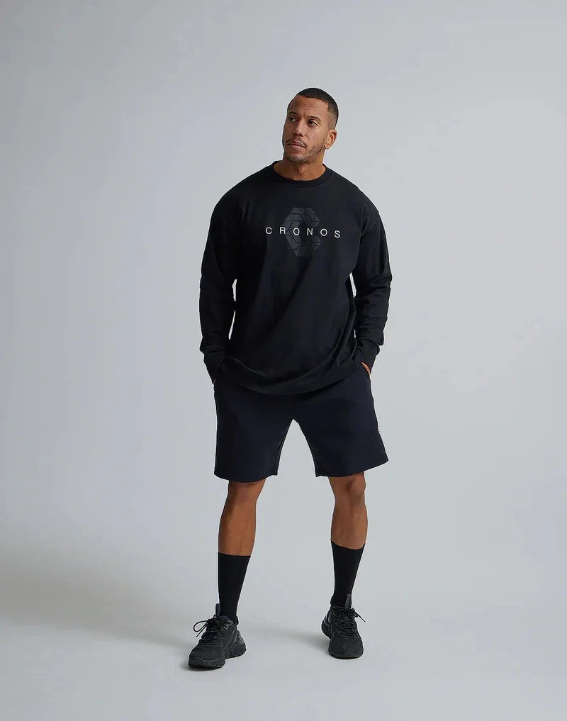 CRONOS Classics Print Long Sleeve 100% Cotton Men T-shirt Gym Fitness Bodybuilding Workout Casual T Shirt Male Sport Tee Tops