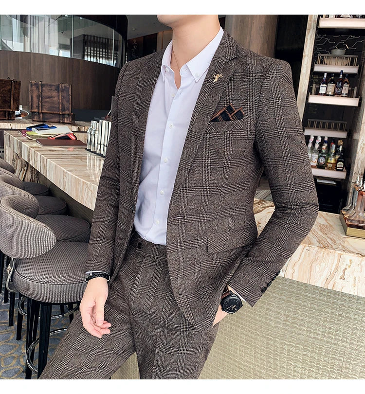 S-7XL Jacket + Pants / Luxurious High -end Brand Solid Color Men's Casual Business Slim Suit Two -piece Suit Groom Wedding Suit