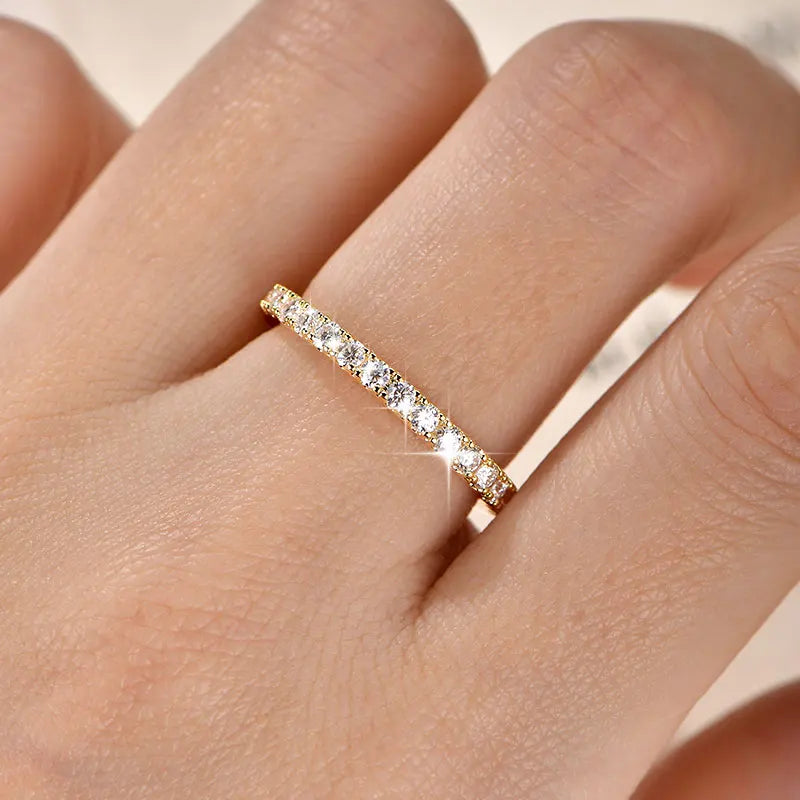 14k Gold Filled Full Eternity Ring Sparkling 2mm D Color Moissanite Stackable Band Finger Jewelry for Womem GRA Cerificate