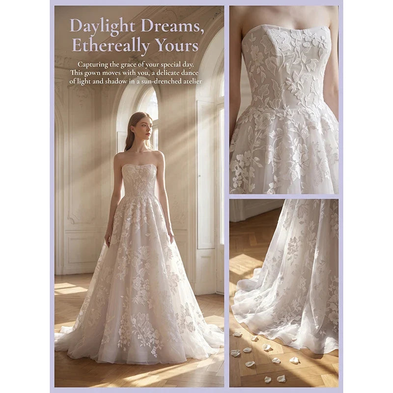 2026 Elegant Strapless Wedding Dress 3D Floral Lace Applique Tulle Ball Gown Court Train Bridal Gown Custom Size Vestidos