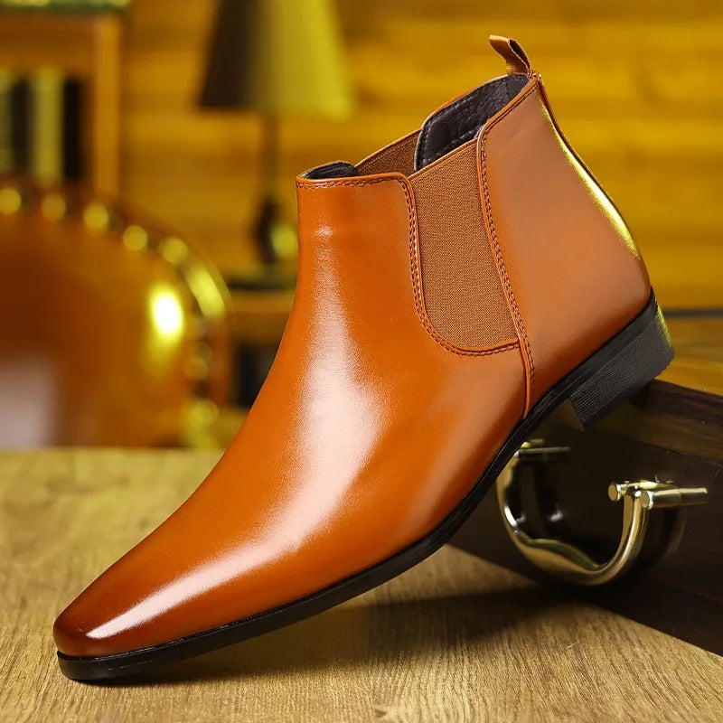 Autumn Winter Leather Chelsea Boots for Men Designer Soft-soled Business Men Dress Shoes Fashion Big Size Ankle Boots Male