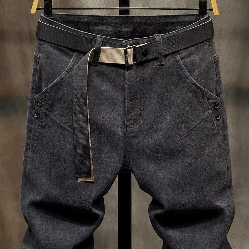 2024 Spring and Autumn New Fashion Solid Color Black Stretch Shorts Men's Casual Slim Comfortable Breathable High-Quality Jeans