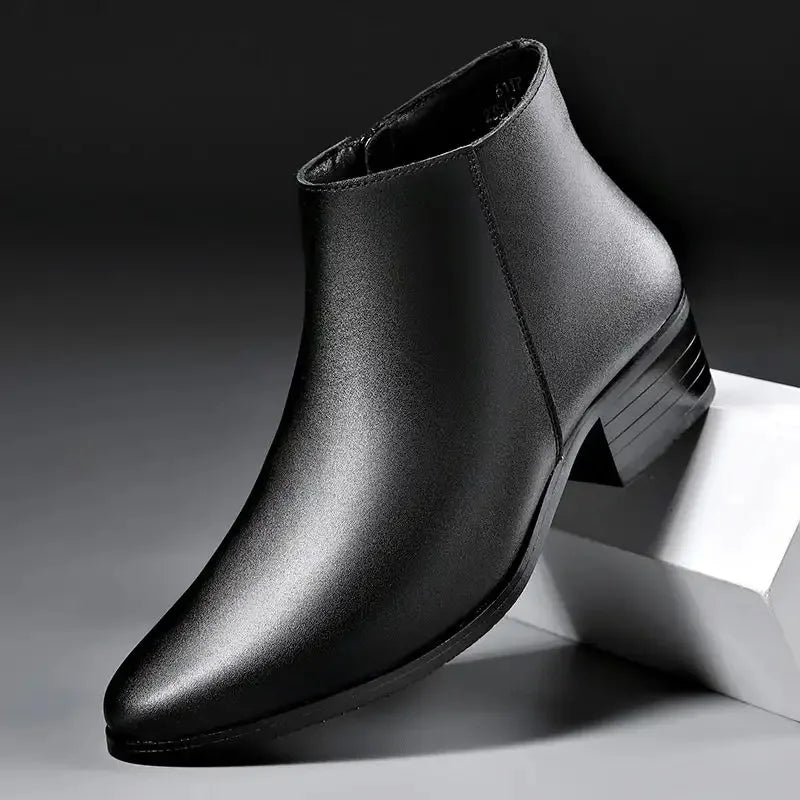 Luxury Brand Mens Boots Fashion Chelsea Genuine Leather Boot Classic Business Casual Dress Boots for Men Plush Warm Winter Botas