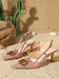 2026 New Women's Sandals Fashion Buckle Design Summer Elegant Pointed-Toe High Heels Outdoor Banquet Open-Back Heels