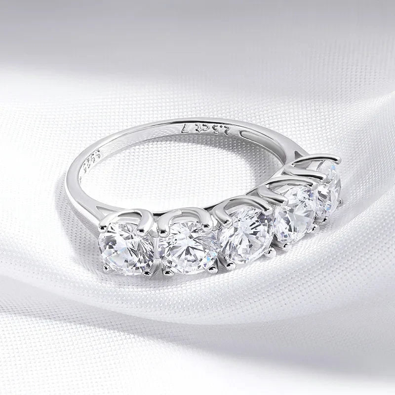 2.5/5CTTW D Color Genuine Moissanite Rings for Women 5 Gemstone Bridal Wedding Jewelry 925 Sterling Silver Wholesale Ring