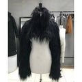 Autumn Winter Thick Warm Hairy Shaggy Cropped Faux Fur Coat Men Luxury Designer Clothes Black Fluffy Jacket 2024