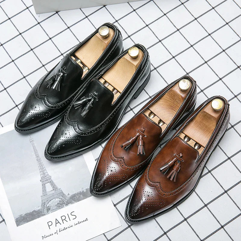 Dress Shoes Men Tassel Formal Leather Shoes Male Classic Social Casual Business Brogue Shoes Wedding Party Leather Loafers Male