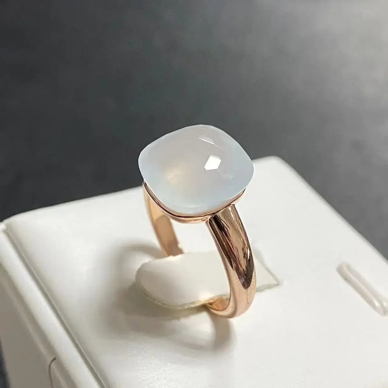 Trendy 12.6mm Flat Rose Gold Ring 35 Candy Colors Green Amethyst Turquoise Crystal Jewelry Gift for Women