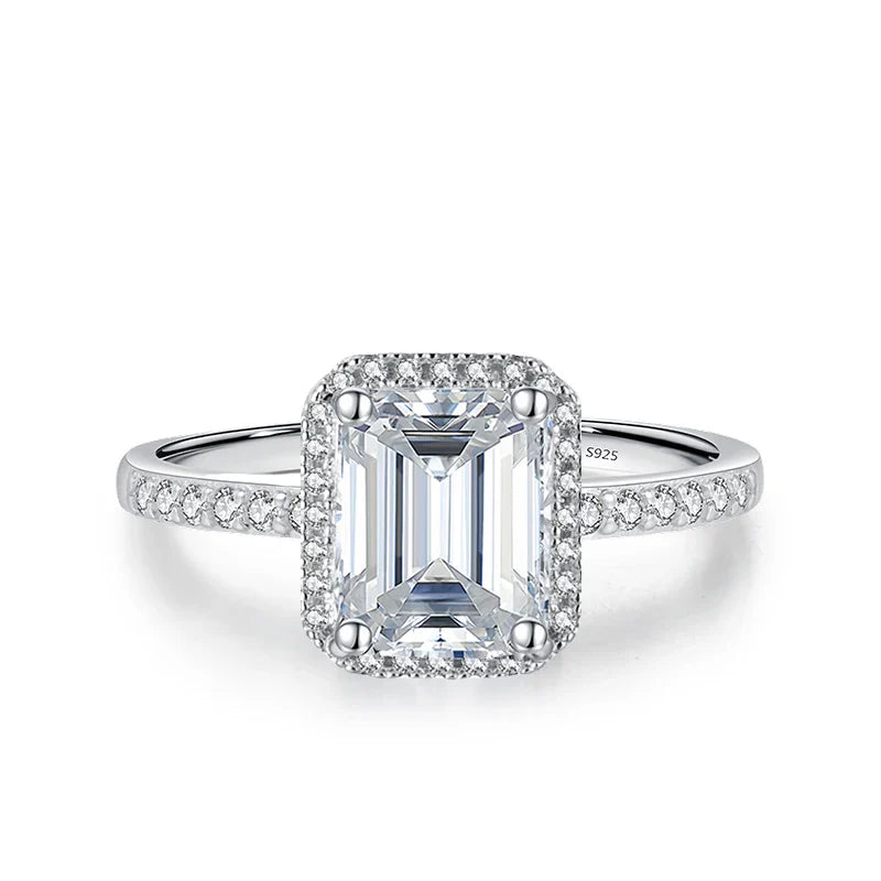 1ct 2ct Moissanite Ring for Women Emerald Radiant Cut Lab Diamond Rings Sterling Silver 925 with Gold Plated Wedding Band