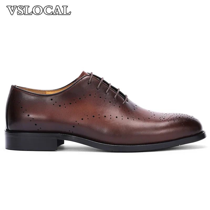 Luxury Men's Oxford Shoes Lace up Brogues Pointed Casual Mens Dress Shoes Coffee Wedding Business Leather Shoes For Men