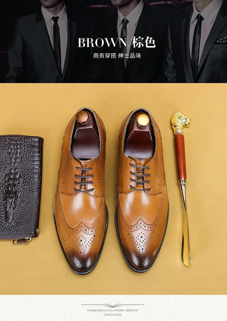 New Men Dress Handmade Shoes Genuine Leather Male Oxford Italian Classic Vintage Lace-up Men's Brogue Shoes Oxford