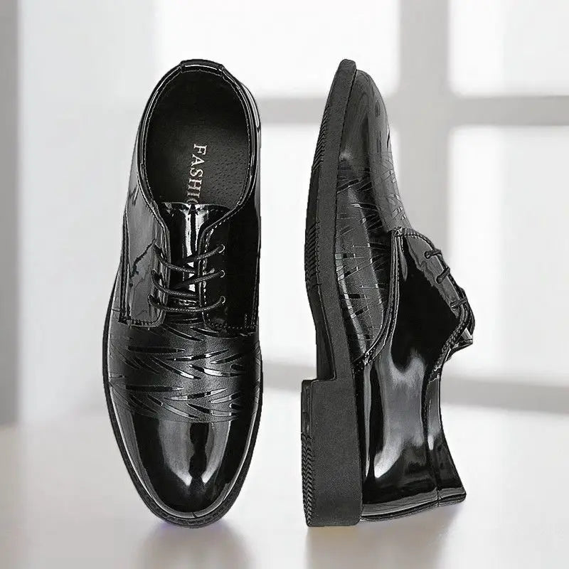 Black Round Toe Bright Upper Men's Formal Shoes Business Casual Party Elegant and Classic Low Price Suit New Social Shoe Male