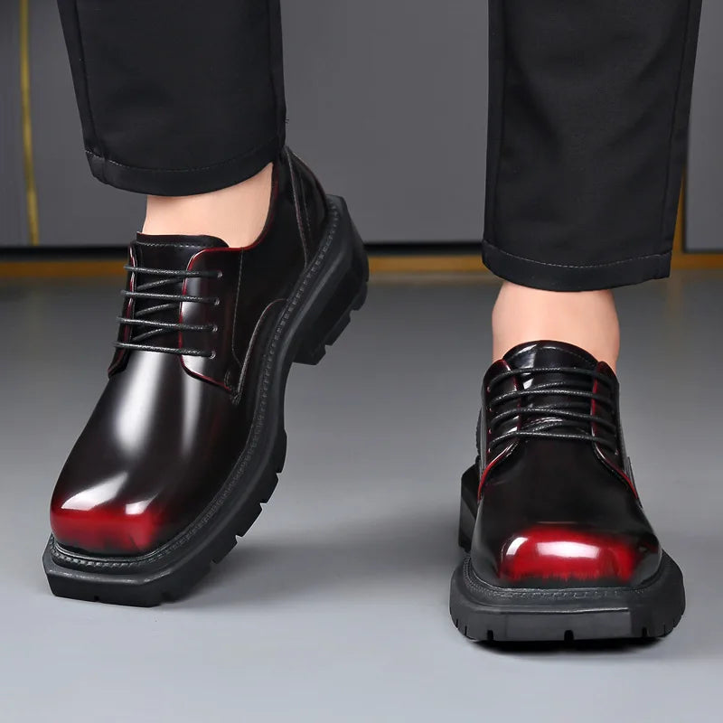 British Thick-soled Formal Leather Shoes Men Spring Autumn Lace Designer Platform Shoes Male Fashion Business Casual Shoe Man