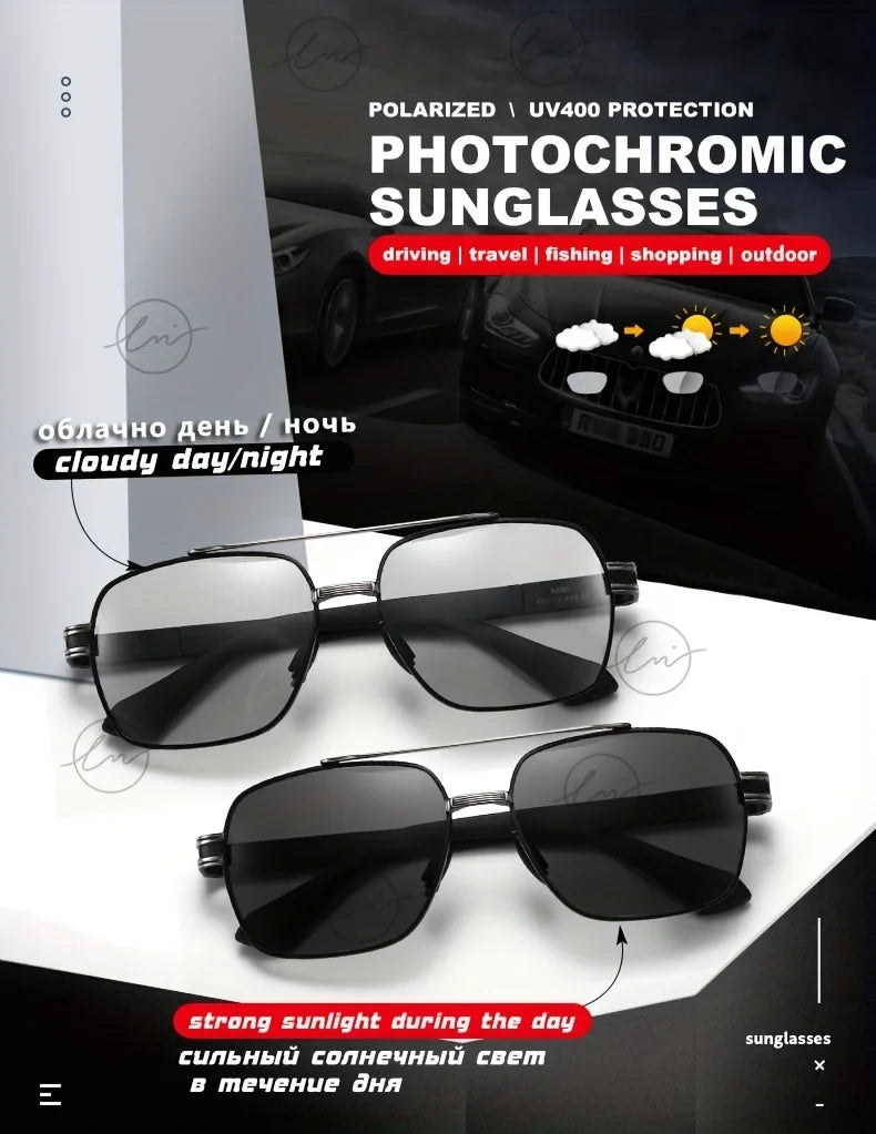 Design Square Polarized Sunglasses Man Photochromic Sun Glasses Woman Anti-glare Driving Goggles Oculos zonnebril heren