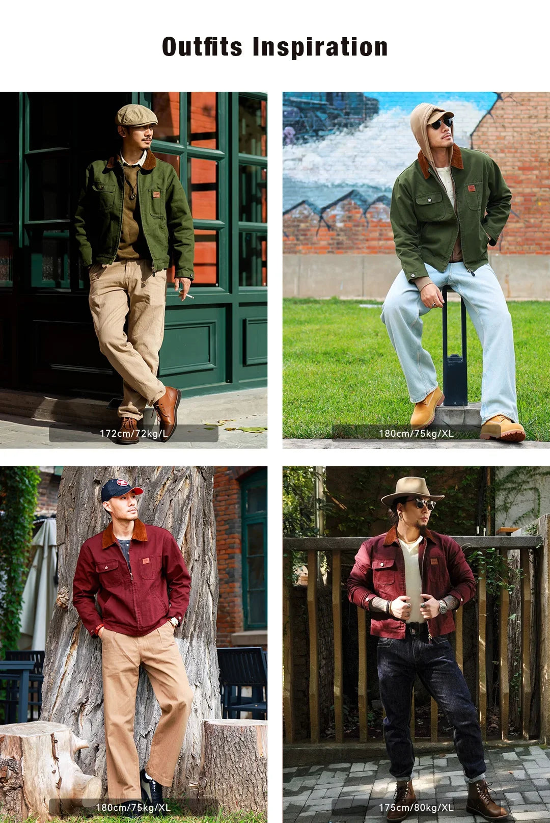 Retro Heavyweight Canvas Detroit Jacket Corduroy Collar Hunting Short Zip-Up Jacket with Pockets Men's Autumn Outerwear