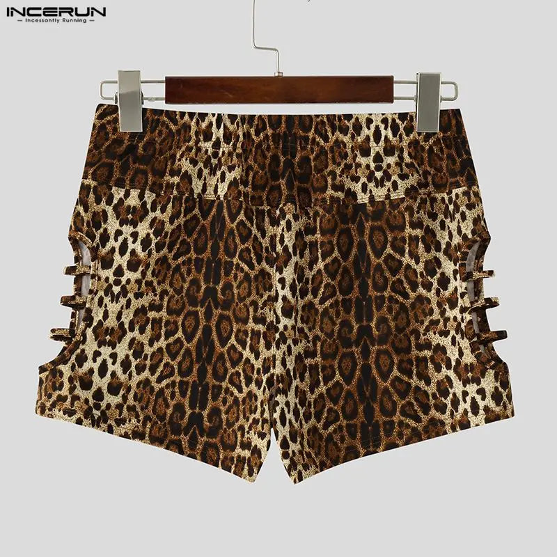 Men's Shorts Leopard Print Hollow Out Sexy Casual Men Bottoms Summer Streetwear 2026 Fashion Vacation Shorts For Man
