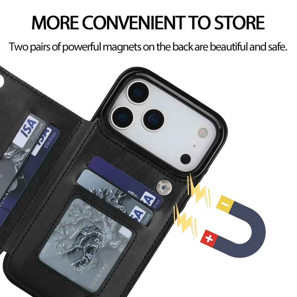 For iPhone 17/Air/17 Pro/17 Pro Max Wallet Case With Card Holder,PU Faux Leather Kickstand Card Slots Case,Double Magnetic Clasp