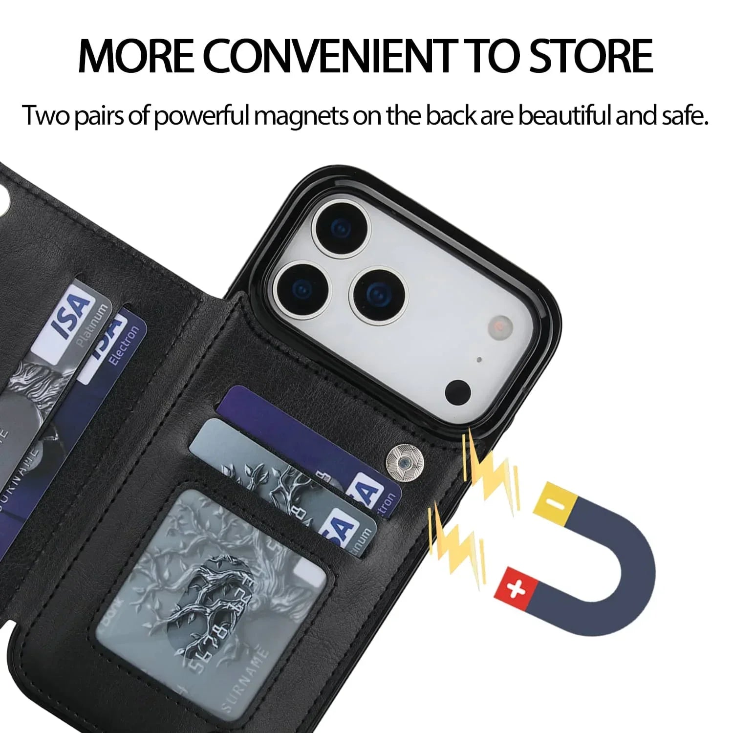 For iPhone 17/Air/17 Pro/17 Pro Max Wallet Case With Card Holder,PU Faux Leather Kickstand Card Slots Case,Double Magnetic Clasp