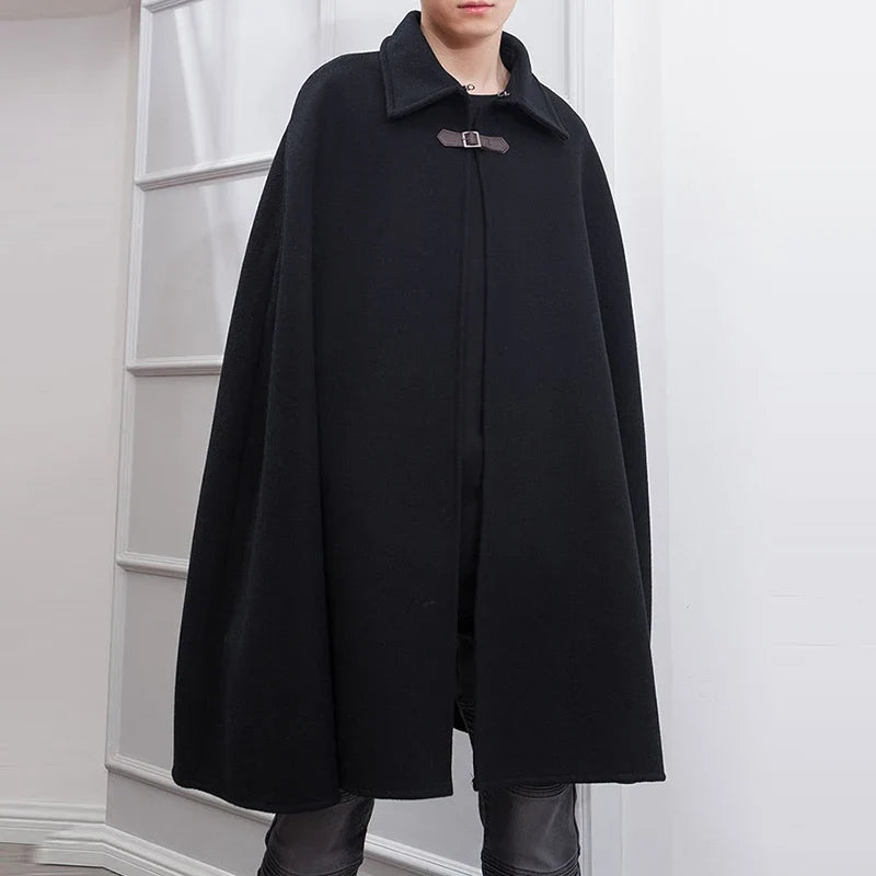 Fashion Men Cloak Coats Lapel Solid Color One Button Cape Trench Streetwear 2023 Casual Male Overcoats Ponchose S-5XL