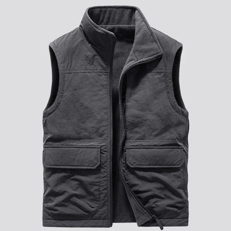 Reversible Sleeveless Jacket Men's Vest Coat Winter Waistcoat Thick Warm Fleece Workwear Tops Cargo Vest Windbreaker New Fashion