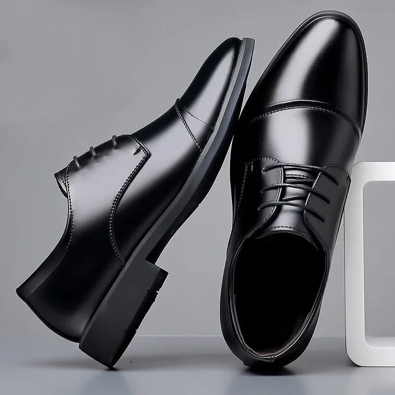 Men's Formal Wedding Shoes Large Size Increase Business Leather Shoes Rubber Bottom Microfiber Upper Cross-Border Men's Shoes