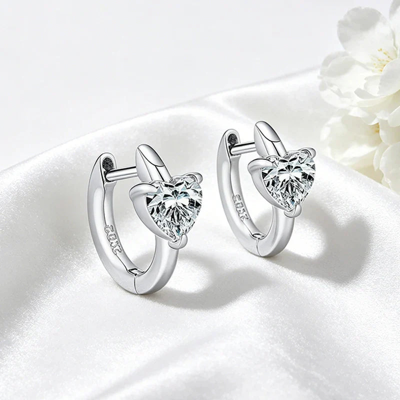 1CTTW Heart Cut Moissanite Hoop Earrings for Women Shine Wedding Party Jewelry Lab Diamond Earring Pure 925 Silver Gifts