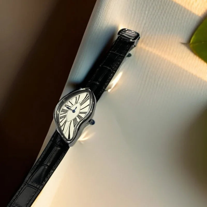 watches melt and twist y2k alien ladies and men Leather strap fashion advanced ins niche design quartz watch