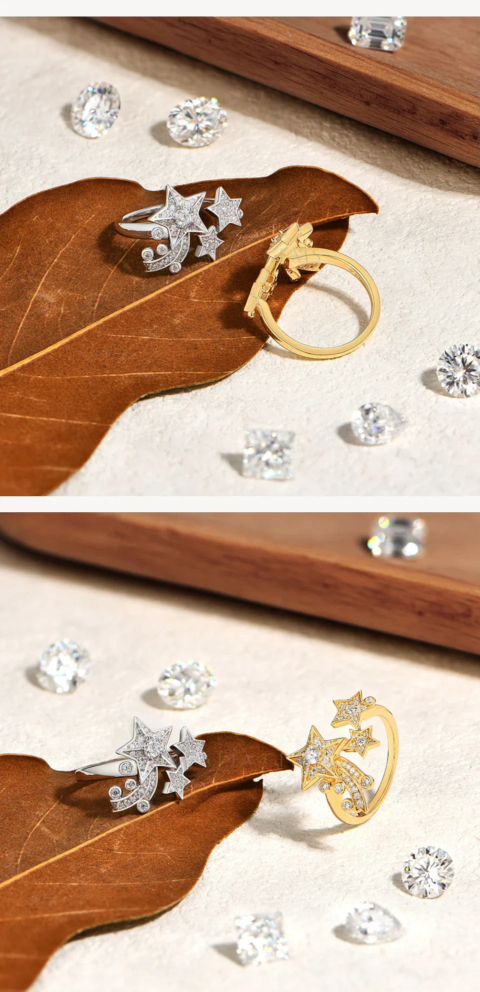 Light Luxury All Moissanite Star Rings 925 Sterling Silver for Women Unique Design With Lucky Genuine Fine Jewelry Gift
