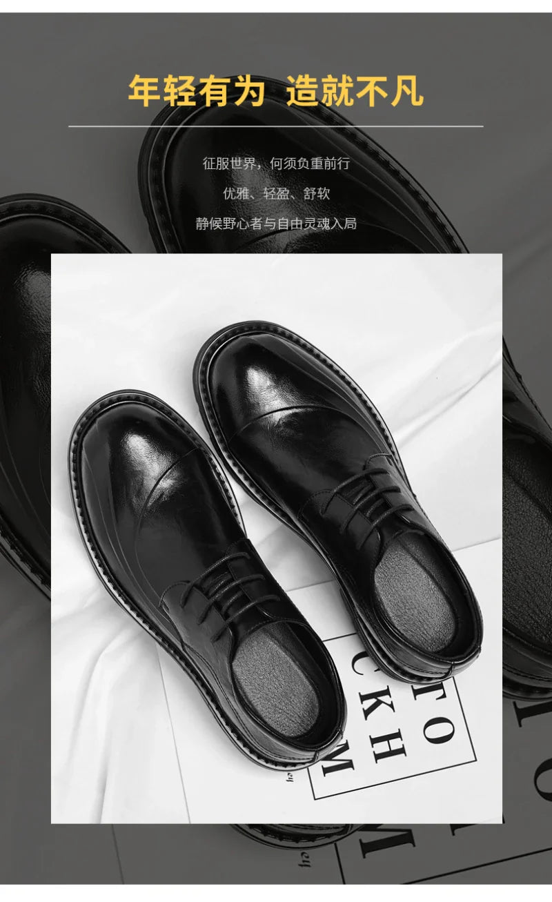 Brown Burnished Genuine Leather Lace Up Chunky Sole Formal Business Office Groom Wedding Daily Wear Shoes Fashion Comfortable
