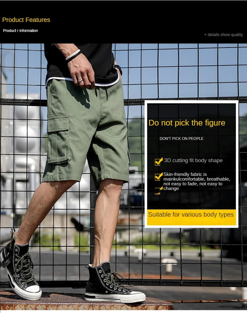 Plus Size Shorts Casual Summer Elastic Waist Cargo Short Men Streetwear Y2k Camouflage Fashion Bermuda Male Side Pocket Breeches