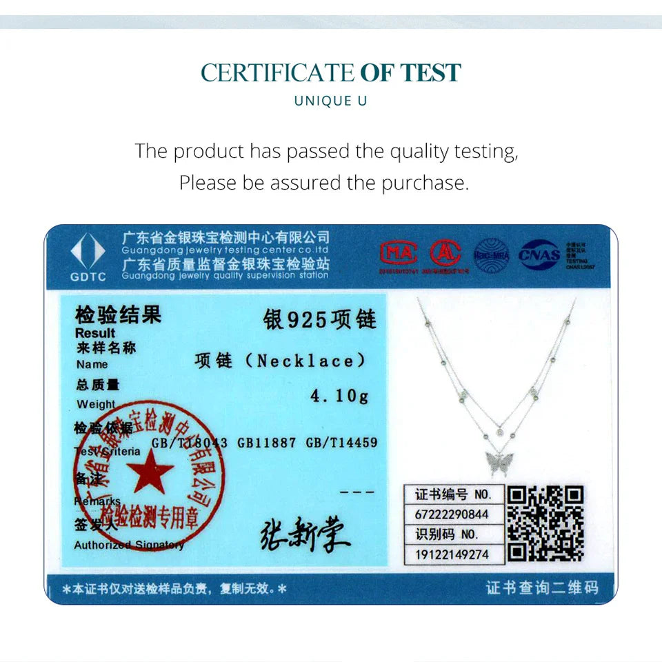 925 Sterling Silver Double-layer Tassel Butterfly Pendant Necklace for Women Engagement Gift Fine Jewelry BSN308