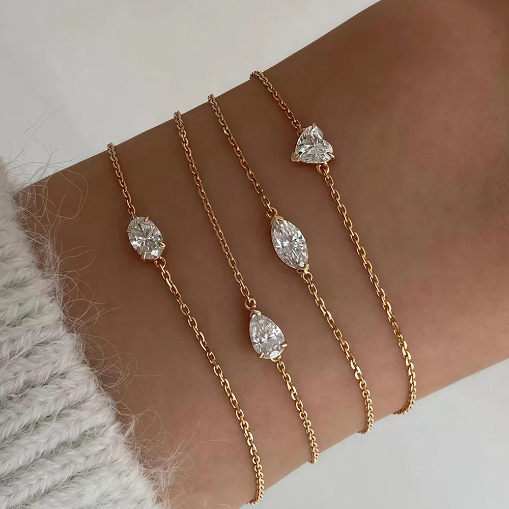 Pear/Marquise/heart Cut Solitaire Moissanite Diamond Bracelet for Women S925 Silver Plated 18k Gold Wrist Chain with Certificate