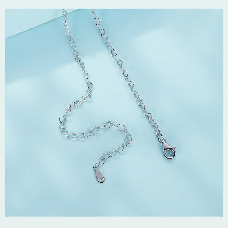 Real 925 Sterling Silver Trendy Heart-Shaped Basic Chain Link Lobster Clasp Adjustable Necklace for Women